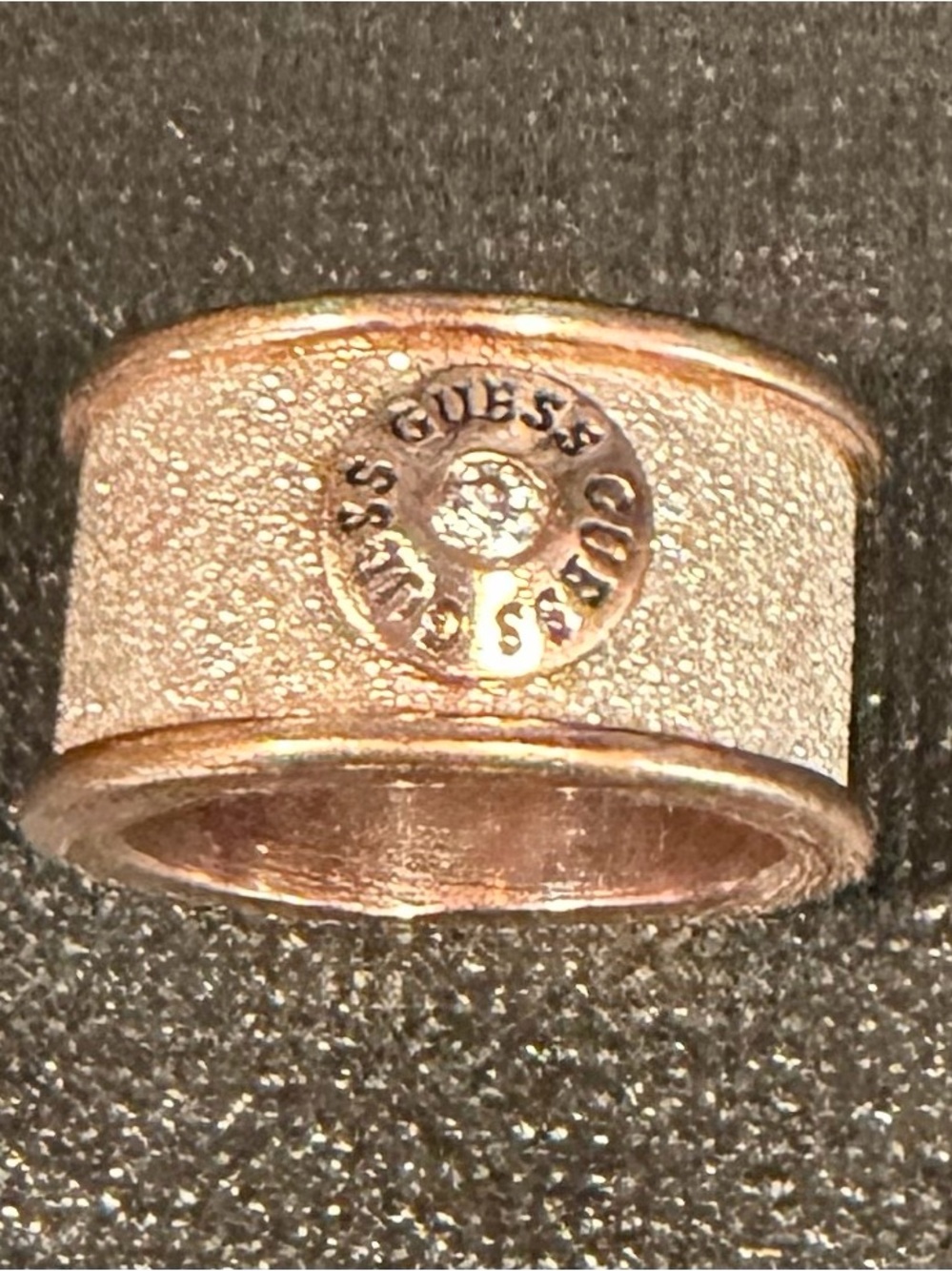 Guess Rose-Tone Textured Logo Band Ring